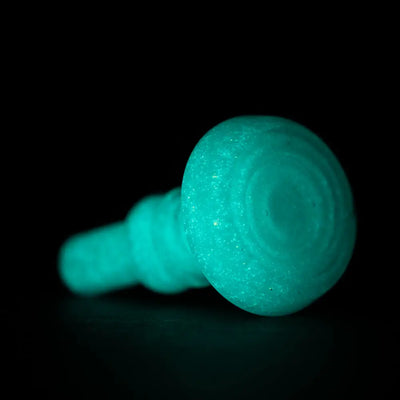 Glowing teal Empire Glassworks Puffco Joystick attachment with glittery textured finish