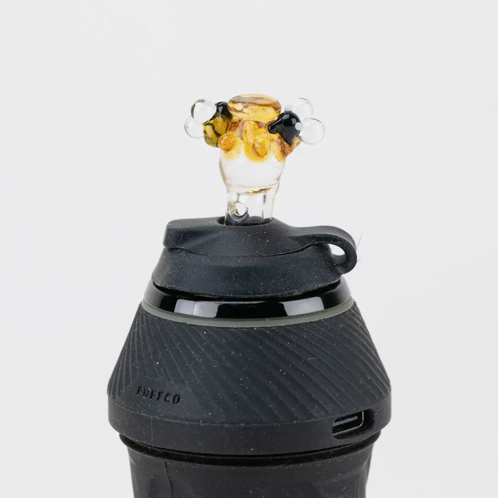 Empire Glassworks Puffco Proxy Attachment: Black Silicone Travel Mug with Bee-Shaped Glass Lid