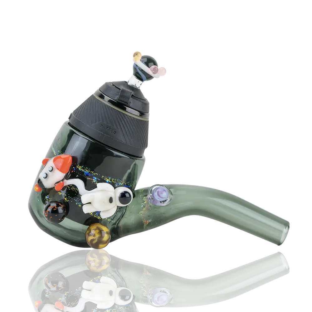 Empire Glassworks Puffco Proxy Attachment: Dark green glass pipe with astronaut figurines