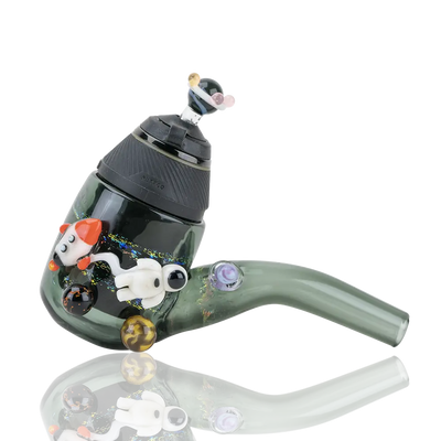 Empire Glassworks Puffco Proxy Attachment: Dark green glass pipe with astronaut figurines