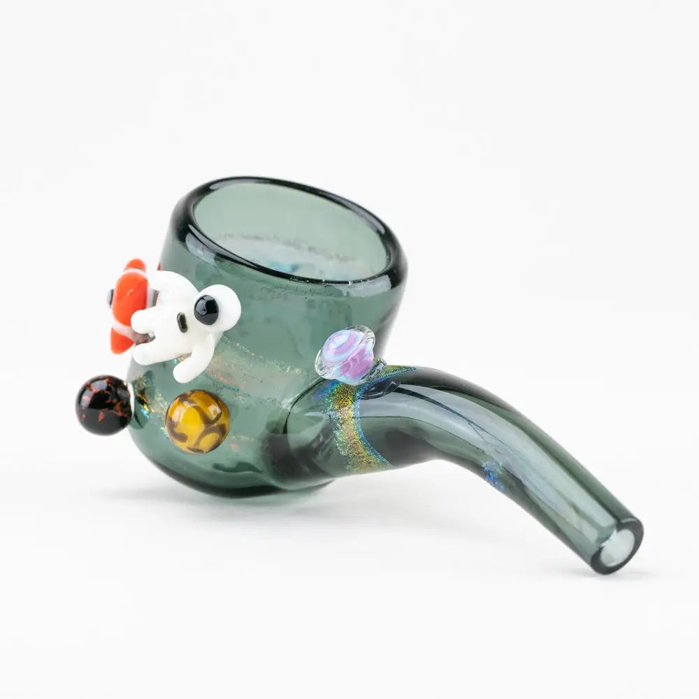 Translucent green Empire Glassworks Puffco Proxy Attachment with galactic embellishments
