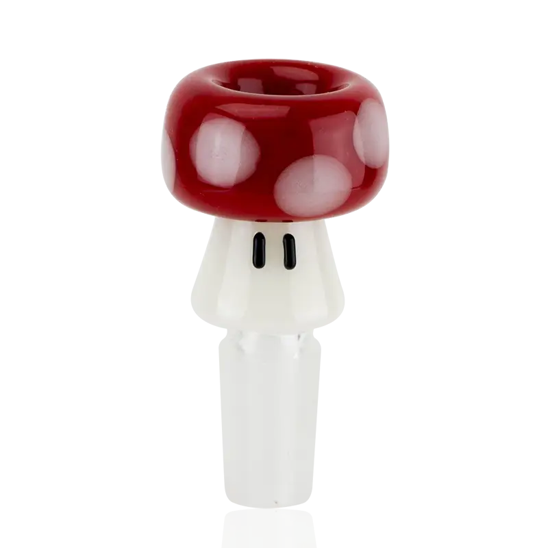 Empire Glassworks red mushroom bowl piece with black eyes, 14mm