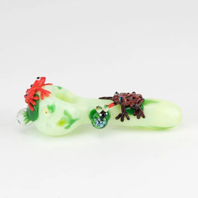 Empire Glassworks ribbit glass spoon pipe with red and brown frog accents