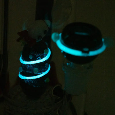Empire Glassworks Rocket Ship Kit water pipe with black glowing blue pipe, festive snowman design, and circular light rings