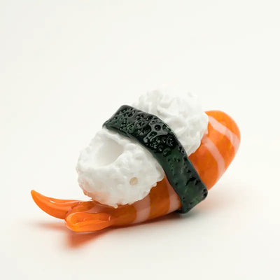 Empire Glassworks shrimp nigiri hand pipe with orange white glass pendant