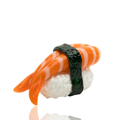 Empire Glassworks shrimp nigiri hand pipe with orange white striped glass sushi