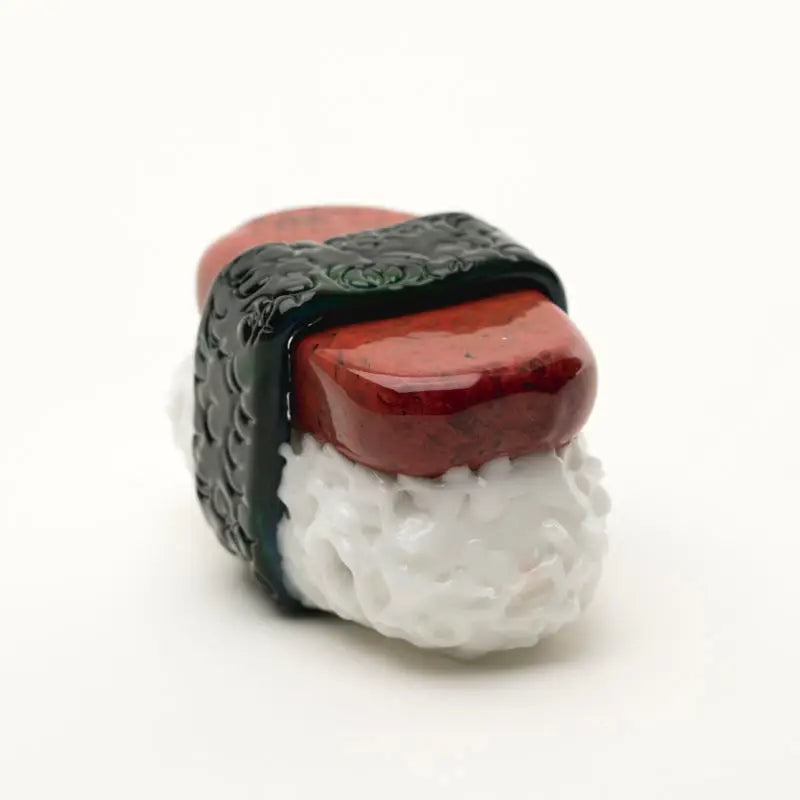 Empire Glassworks spam musubi hand pipe: glossy red white glass sushi figurine