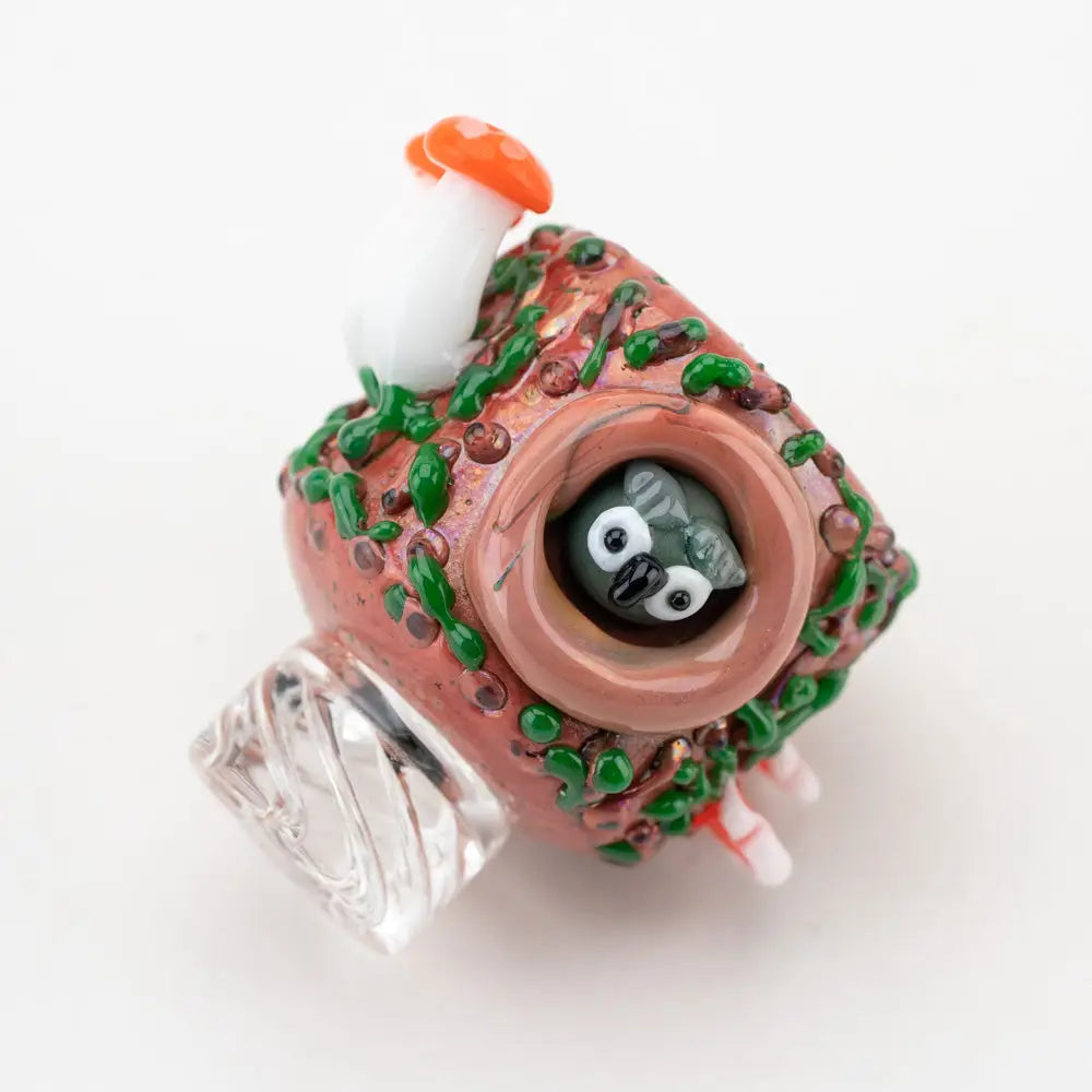 Empire Glassworks Spinner Cap Carb Cap with whimsical mushroom pipe and gray creature