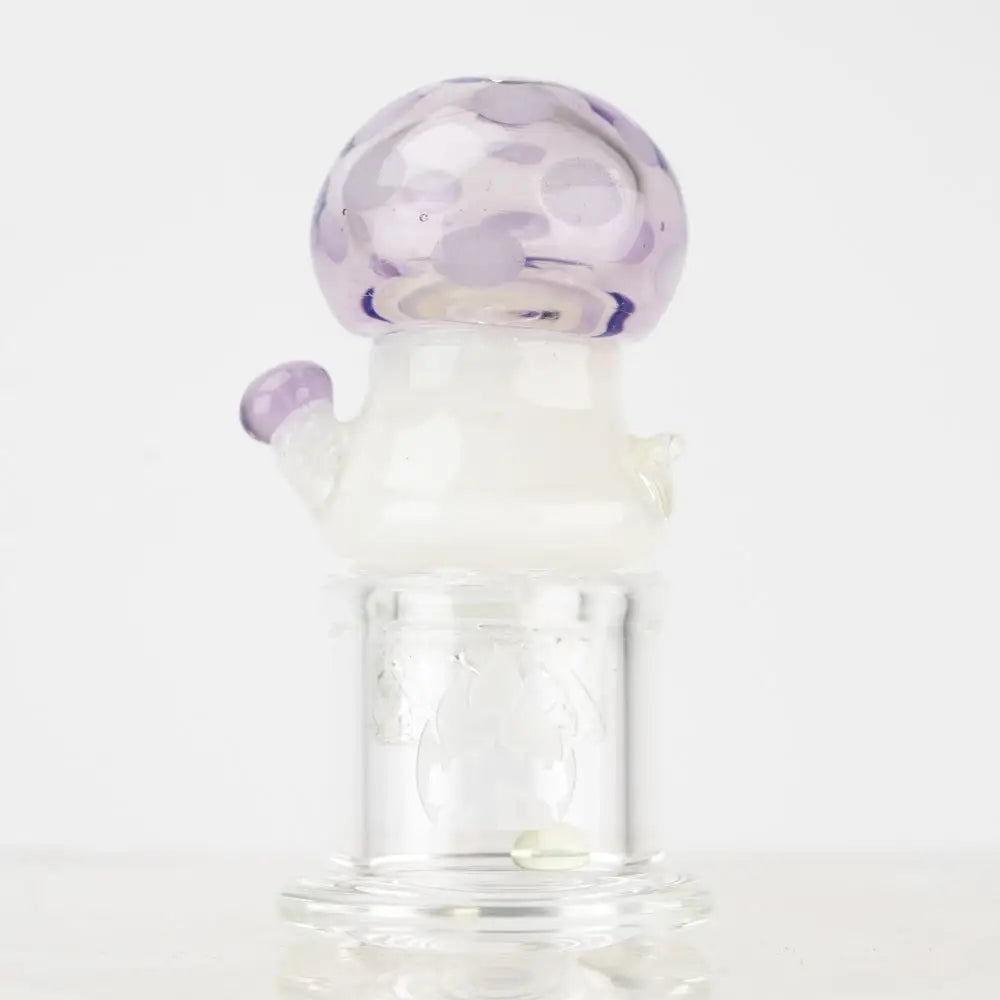 Empire Glassworks translucent glass spinner cap carb bong with purple polka-dotted mushroom top