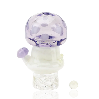 Translucent purple white Empire Glassworks spinner cap carb cap mushroom bong