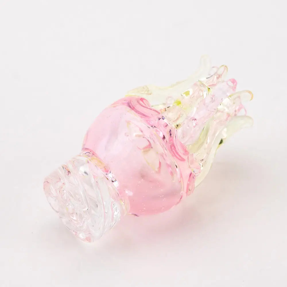 Delicate pink Empire Glassworks spinner cap carb cap with jellyfish UV design