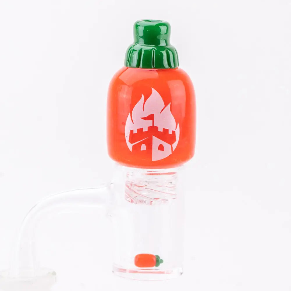Empire Glassworks Sriracha spinner cap carb cap with orange glass bong
