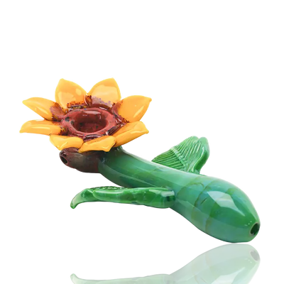 Empire Glassworks sunflower glass hand pipe in vibrant yellow and green