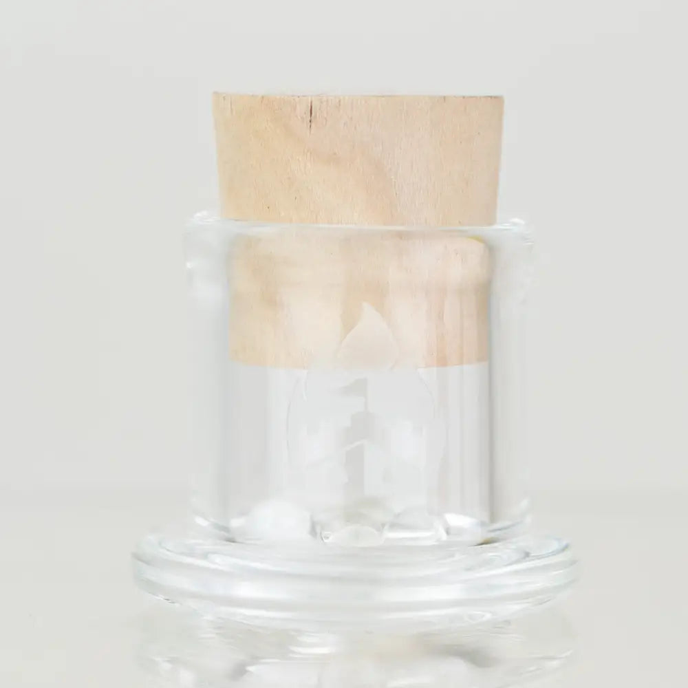 Empire Glassworks Terp Pearls 4mm UV Pearls in clear glass jar with wooden cork