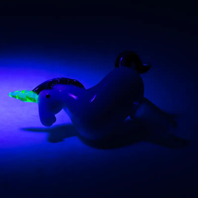 Empire Glassworks UV reactive unicorn glass bowl piece with glowing horn