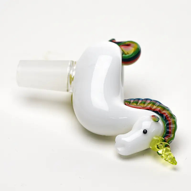 Empire Glassworks UV reactive unicorn glass bowl piece with rainbow mane