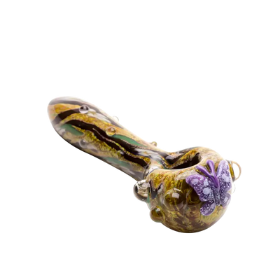 Empire Glassworks Viola Butterfly Spoon Pipe with golden green swirls