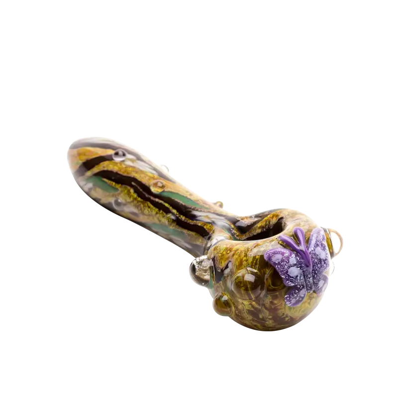 Empire Glassworks Viola Butterfly Spoon Pipe with golden green swirls