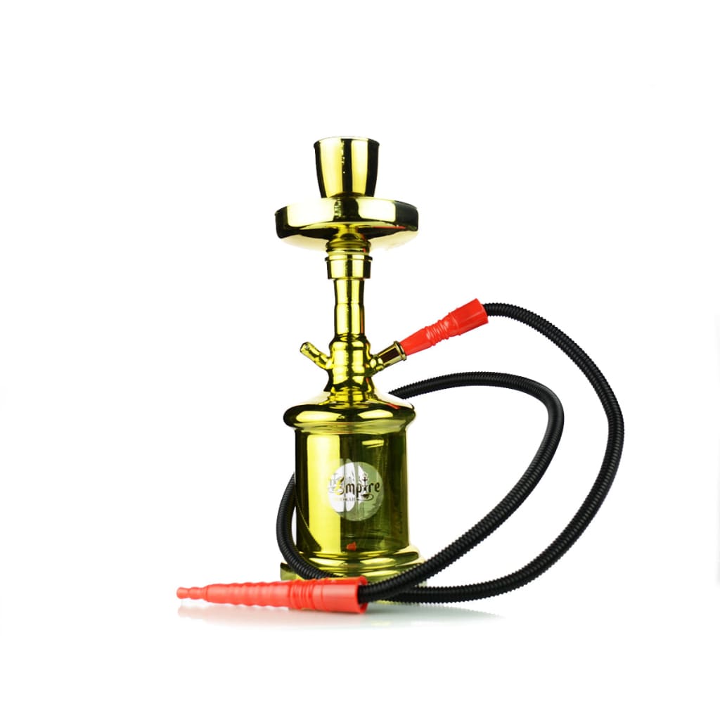 Golden Hookah With Black Hose And Red Mouthpiece - Empire Hookah Gold Edition: Hassle-free Setup
