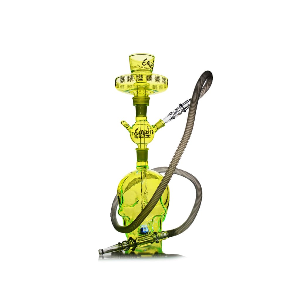 Vibrant yellow Empire Hookah Skull Edition with detailed skull design