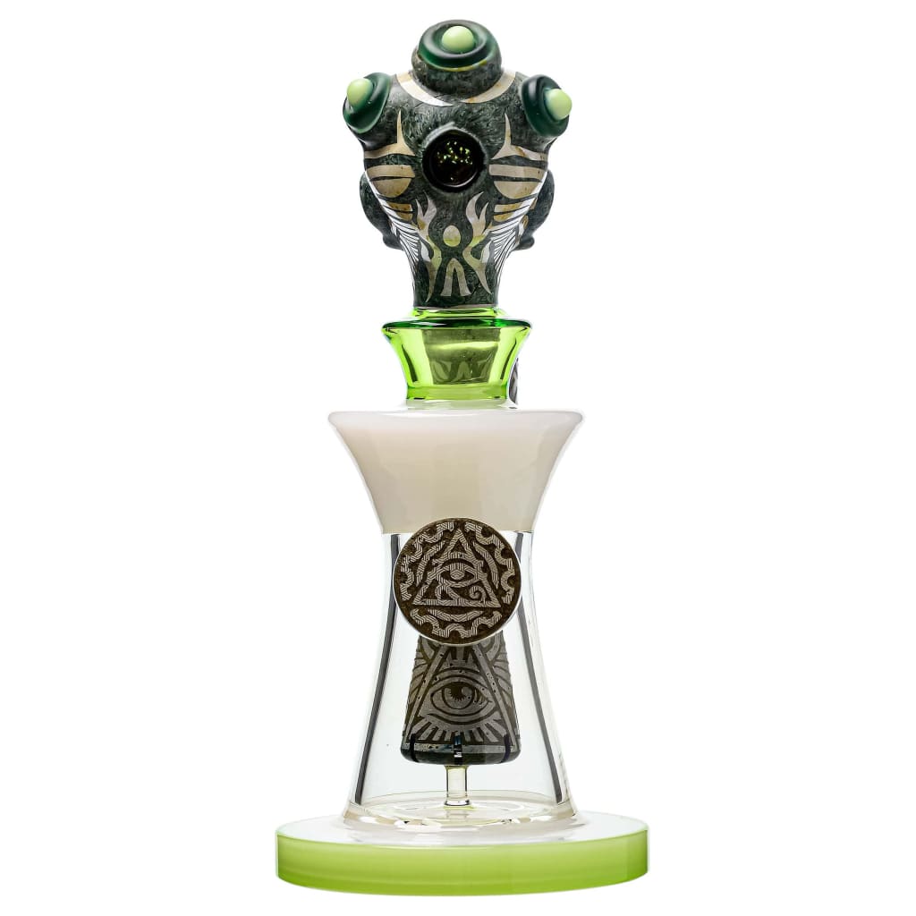 Thick Glass Etch Dab Rig With Slitted Cut Perc - 10 Inch, with multiple chambers