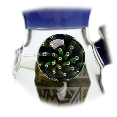 Etch Dab Rig V2 with Slitted Cut Perc, blue top, decorative green marble, thick glass