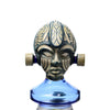 Decorative tribal mask on Etch Dab Rig with Slitted Cut Perc and blue glass base