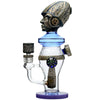 Ornate Etch Dab Rig with Slitted Cut Perc featuring an alien-like head sculpture