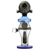 Ornate Etch Dab Rig with Slitted Cut Perc and Blue Accents in Thick Glass Design