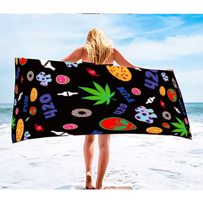 Extraterrestrial Alien Leaf Beach Towel with 420 Graphics for Cosmic Comfort