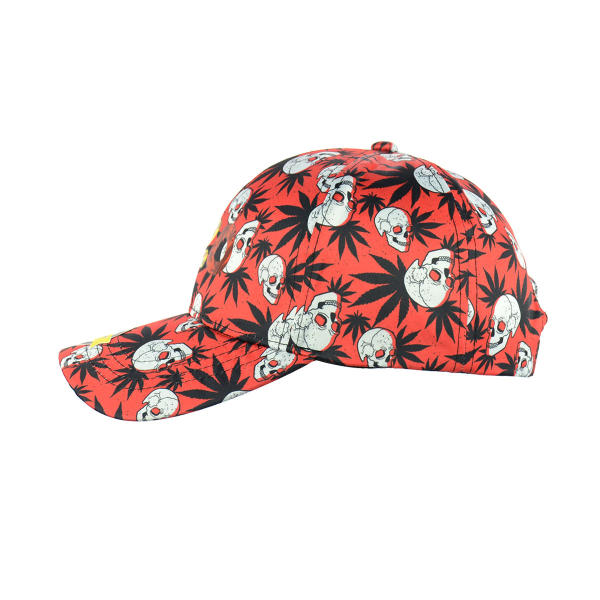 Skull Motif Red Snapback Baseball Cap