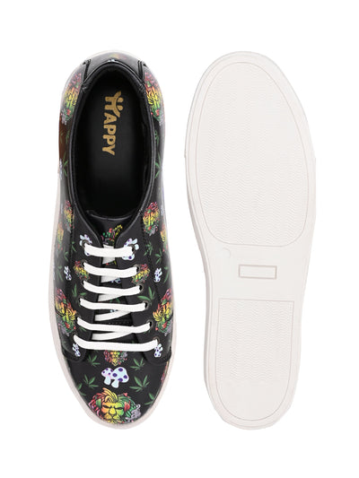 Majestic Lion Motif Deep Black Vegan Leather Shoes