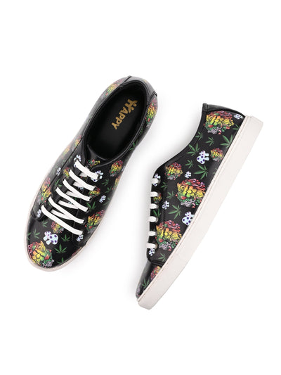 Majestic Lion Motif Deep Black Vegan Leather Shoes