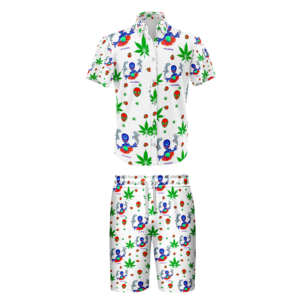 Leaf Print White Comfort Shirt & Short Set