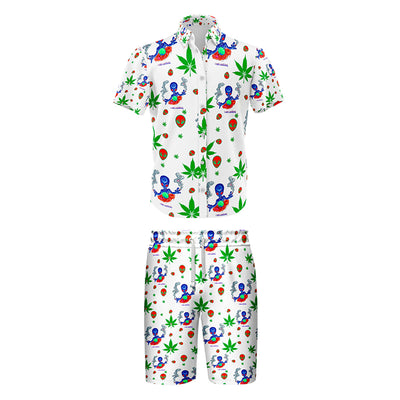 Leaf Print White Comfort Shirt & Short Set