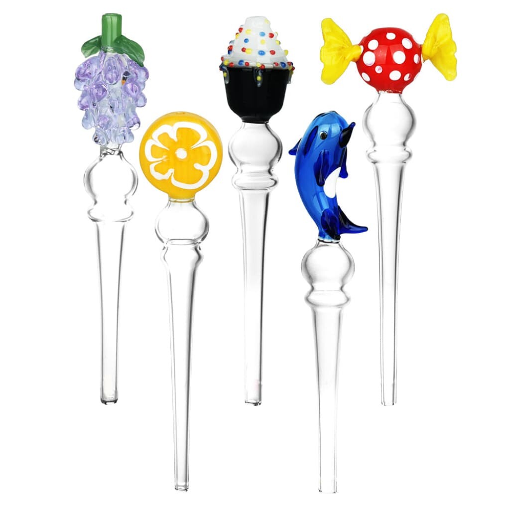 Colorful glass vapor figurine dab straws with cute candy designs
