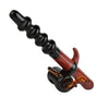 Borosilicate glass pole hand pipe shaped like an ox with red accents and spiraled black stem