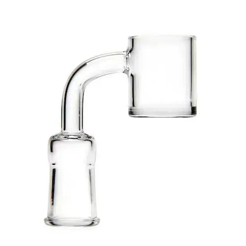 Clear glass downstem with curved elbow for Flat Top White Base Banger 19mm Female