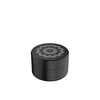 Black cylindrical container with floral design for Flower Mill’s Generation Standard glass hand pipe