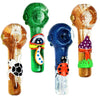 Colorful glass pipes with whimsical designs in a freezable glycerin glitter glow spoon