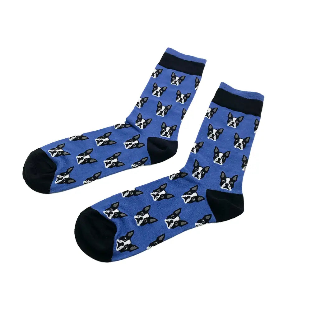 Blue French Bulldog socks featuring a playful dog pattern for comfort and style