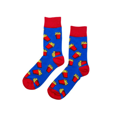 Blue French Fries Socks with Red Accents for Style and Comfort in Trendy Design