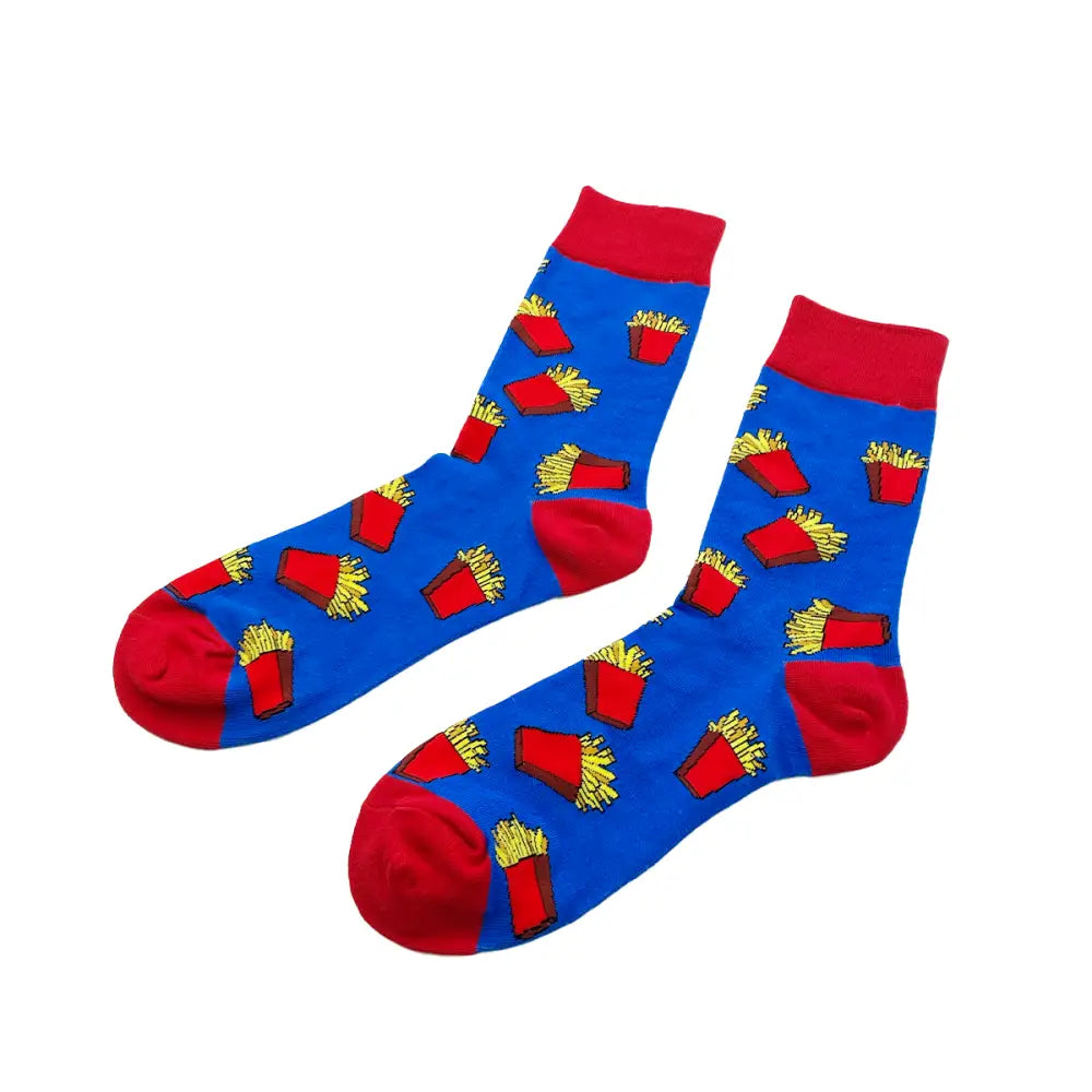 Blue French Fries Socks featuring a stylish fries pattern for comfort and fun style