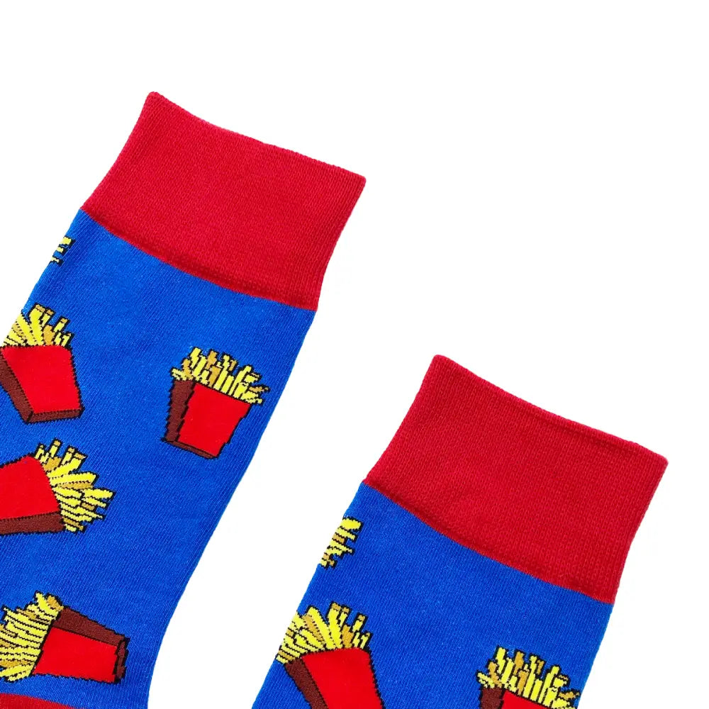 Blue French Fries Socks featuring a fun fries pattern for style and comfort