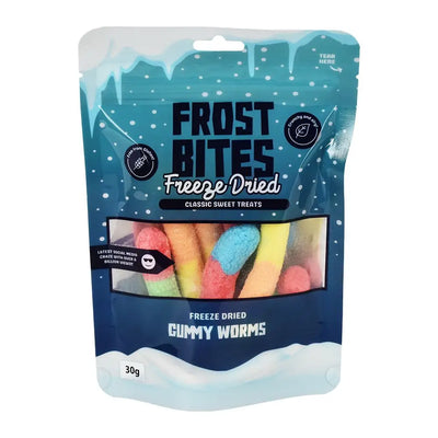 Bag of freeze-dried gummy worms, a perfect classic sweet treat for yogurt or ice cream