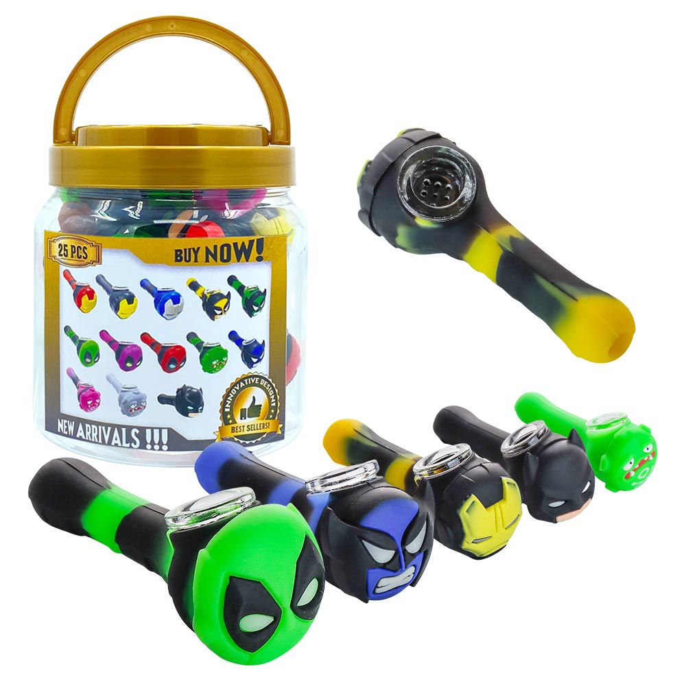 Durable 4-Inch Hero Silicone Hand Pipes (25-Jar)