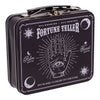 Vintage-style Fujima handled tin stash box with fortune teller artwork, 3-piece set