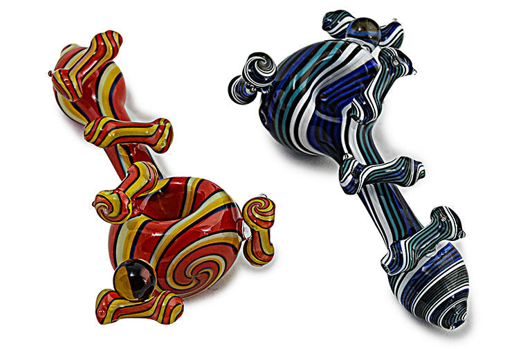 Vibrant Wig Wag Glass Hand Pipe with Mini Accents