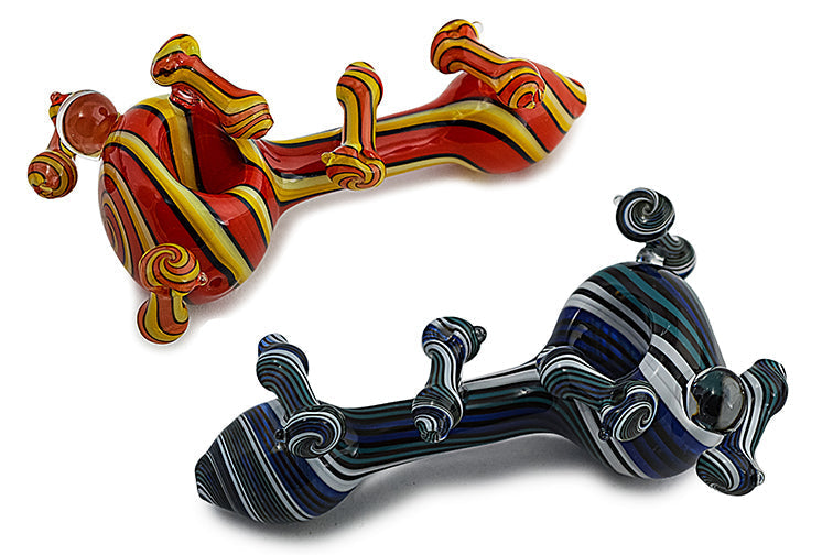 Vibrant Wig Wag Glass Hand Pipe with Mini Accents