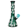 Glow beaker water pipe with cartoon ghosts, includes downstem diffuser, green background